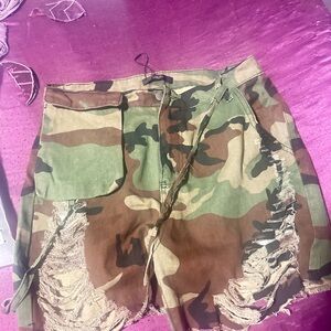 Camouflage Distressed Jean Shorts